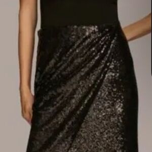 Black Sequin Faux Wrap Midi Skirt - Donna Karan